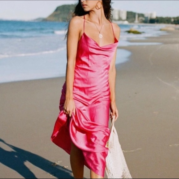 ZARA PINK SATIN DRESS - Picture 12 of 15